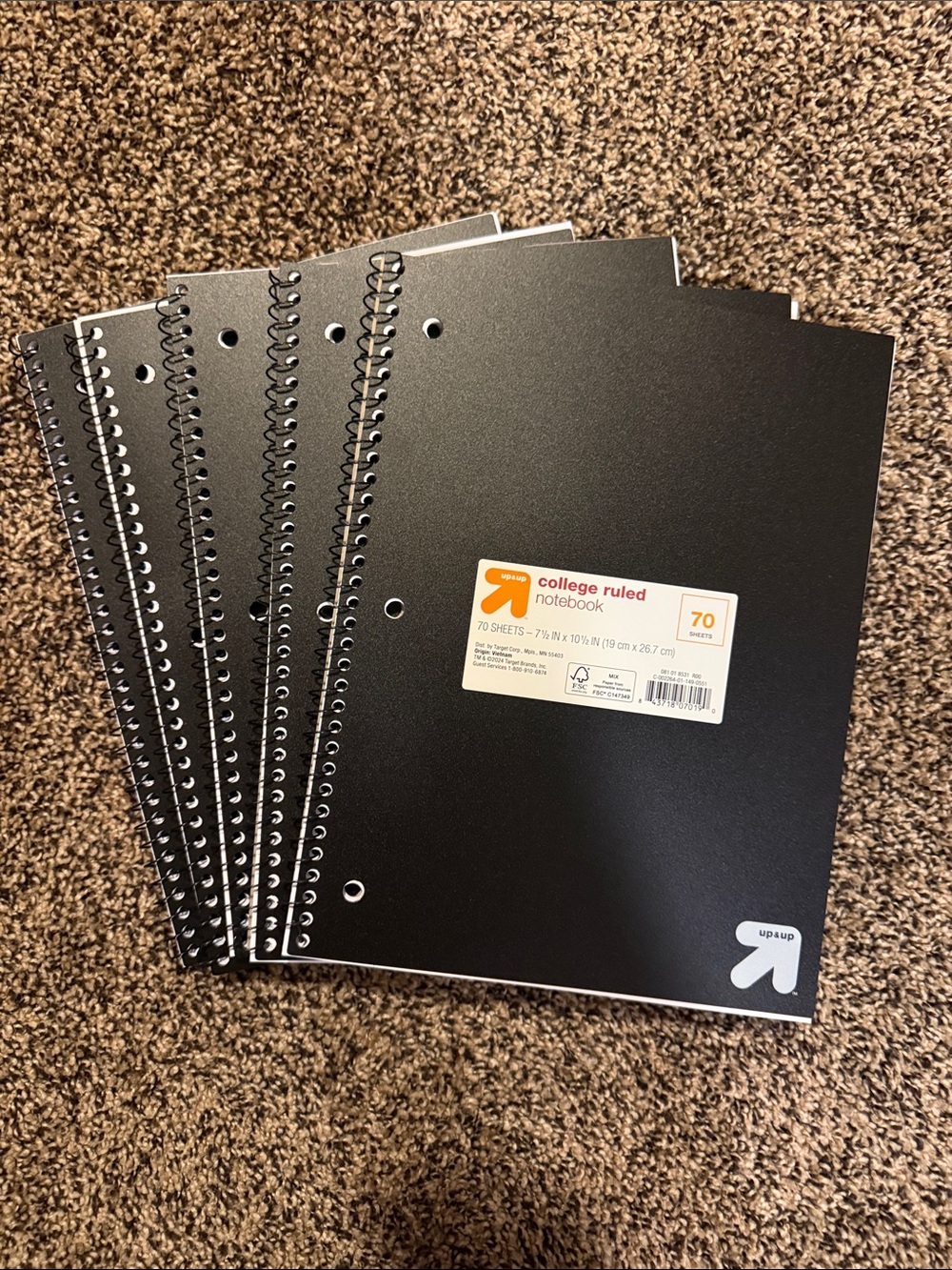Up & Up Black Spiral-Bound College Ruled Notebook - set of 5